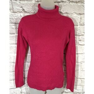 Boston Proper Ribbed Turtleneck Sweater Pink Peacock Size Small Feminine Bright